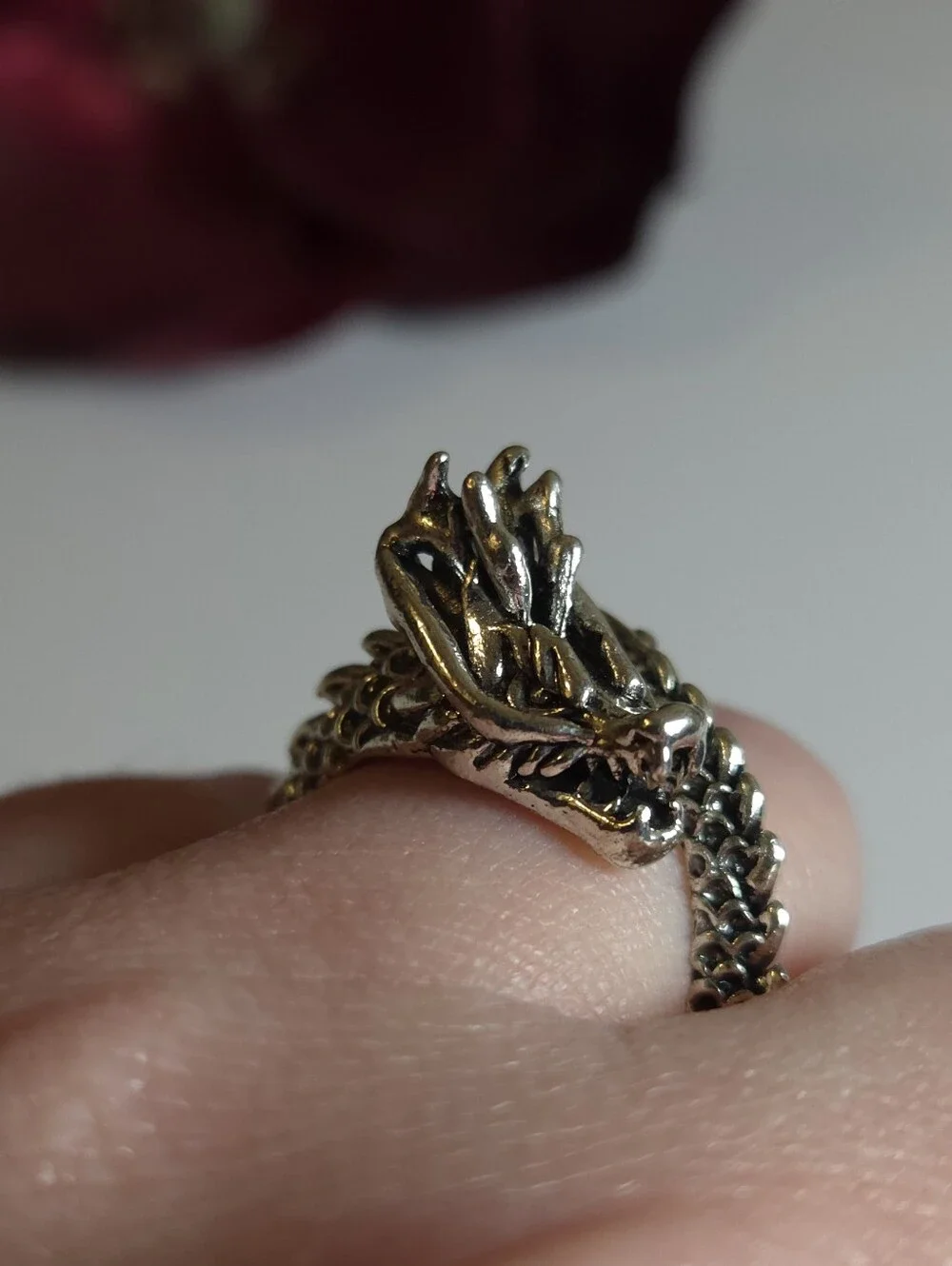 Silver Plated Dragon Tail Wrap Around Ring Size 8 Statement Ring Unisex